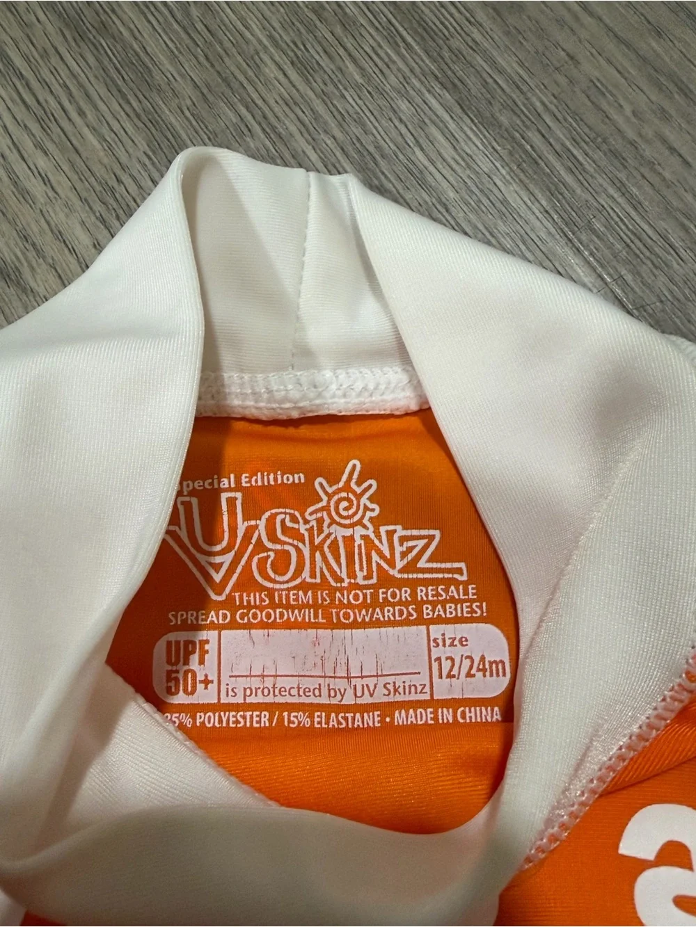 UV Skinz Rash Guard Shirt Unisex Size 12 - 24 Months Orange White Long Sleeve